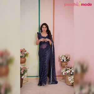 Navy Blue Swarovski Work Embroidered Georgette Saree