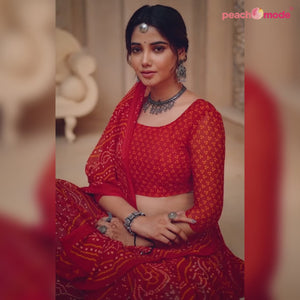 Red Bandhani Printed Chiffon Saree