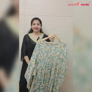 Green Floral Printed Chiffon Dress