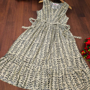 Offwhite Floral Printed Rayon Gown