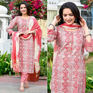 Peach Floral Foil Printed Rayon Suit