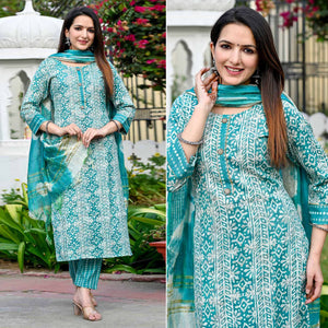 Rama Blue Floral Foil Printed Rayon Suit