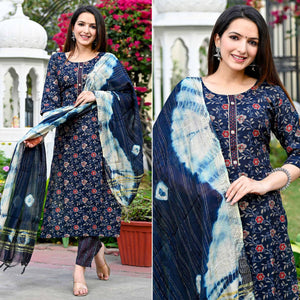 Navy Blue Floral Foil Printed Rayon Suit