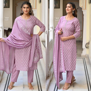 Lavender Jaipuri Printed Pure Cotton Salwar Suit