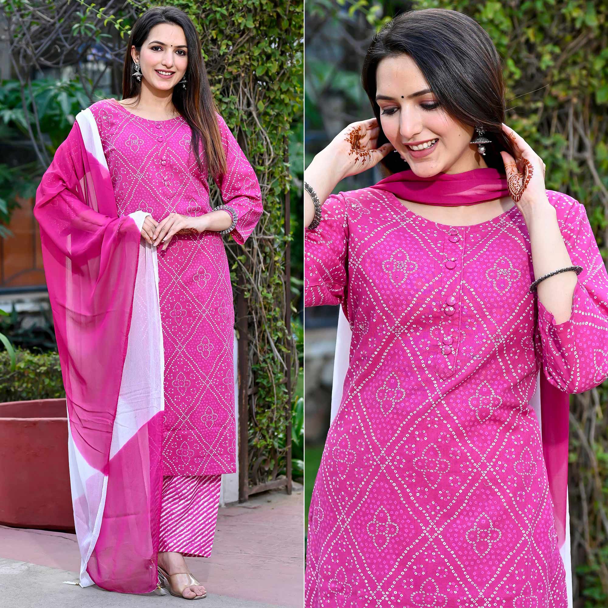 Pink Bandhani Printed Pure Cotton Salwar Suit