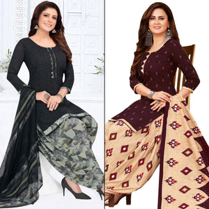 Black And Wine Printed Crepe Patiala Dress Material Pack Of 2