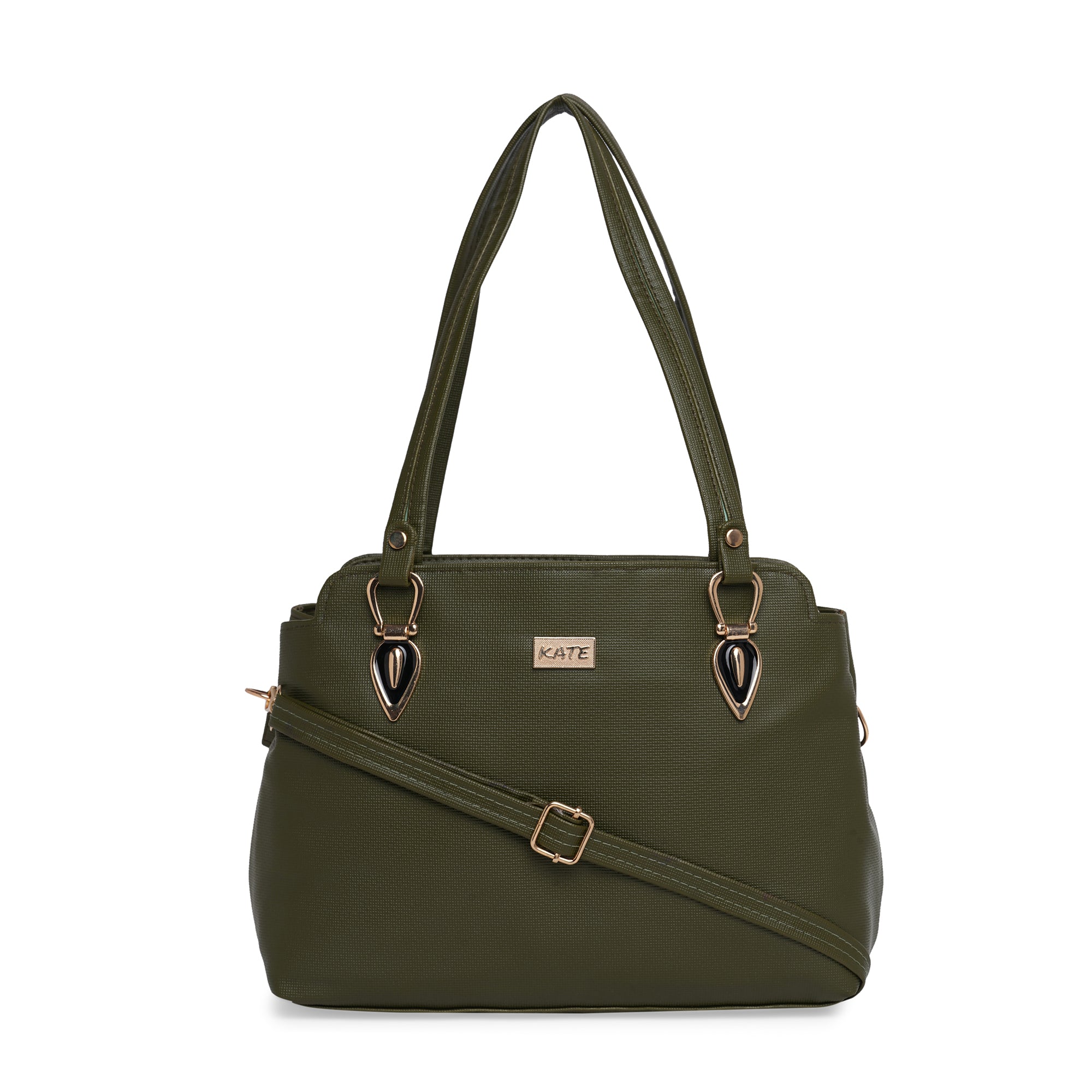 Green Women Vegan Leather Handbag With Belt