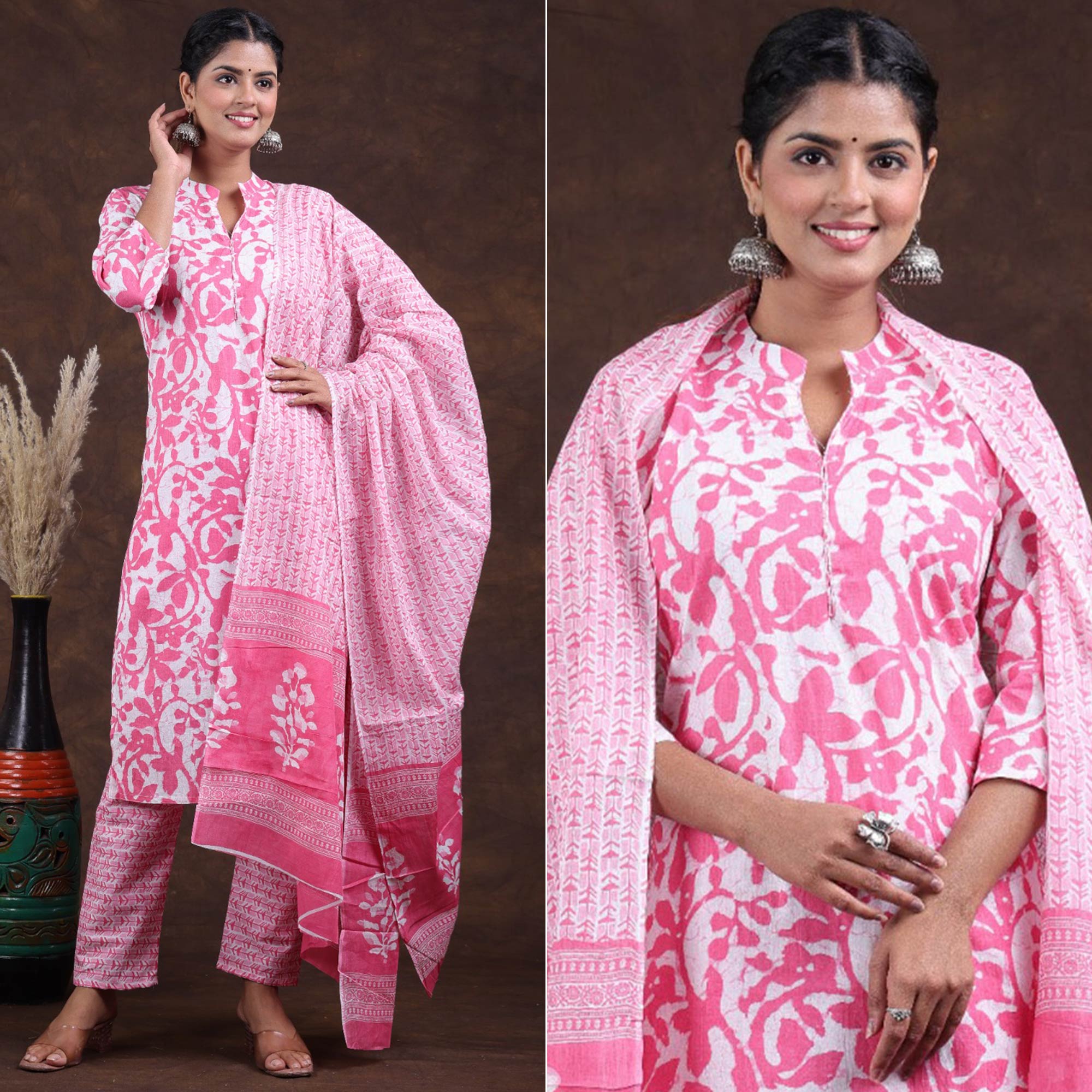 Pink Jaipuri Printed Pure Cotton Suit