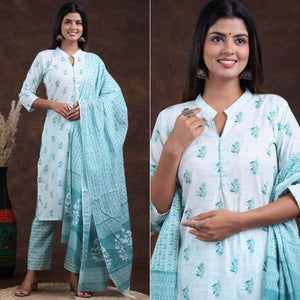 White-Rama Blue Jaipuri Printed Pure Cotton Suit