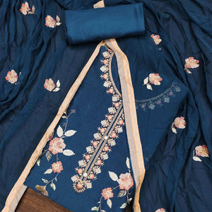 Morpich Blue Floral Embroidered Chanderi Dress Material
