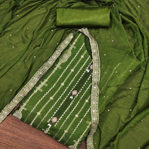 Green Woven Jacquard Dress Material