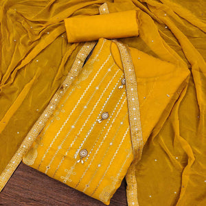 Mustard Woven Jacquard Dress Material