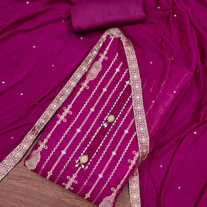 Rani Pink Woven Jacquard Dress Material