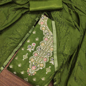 Green Woven Jacquard Dress Material