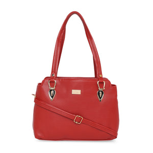 Red Women Vegan Leather Handbag With Belt