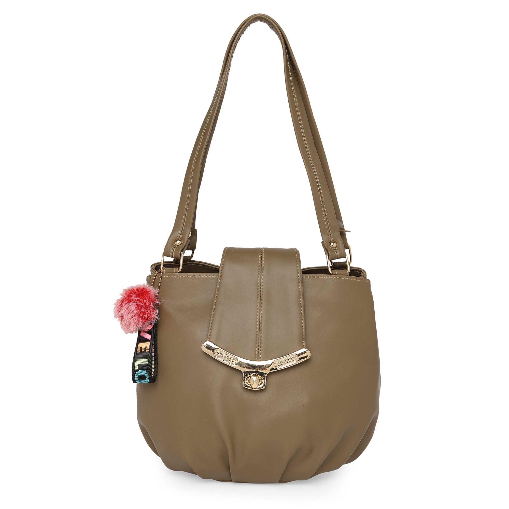 Coffee Brown Women Vegan Leather Handbag With Belt