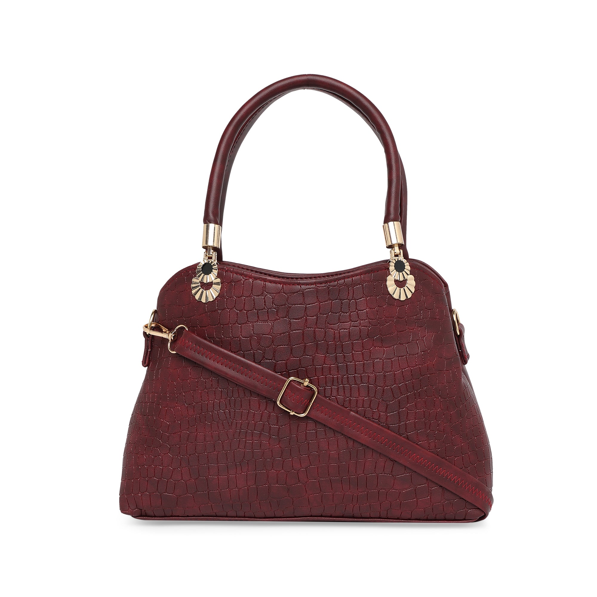 Maroon Women Vegan Leather Handbag With Belt
