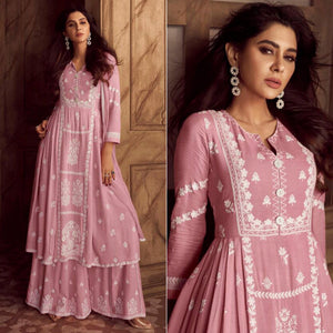 Pink Lucknowi Embroidered Rayon Palazzo Suit