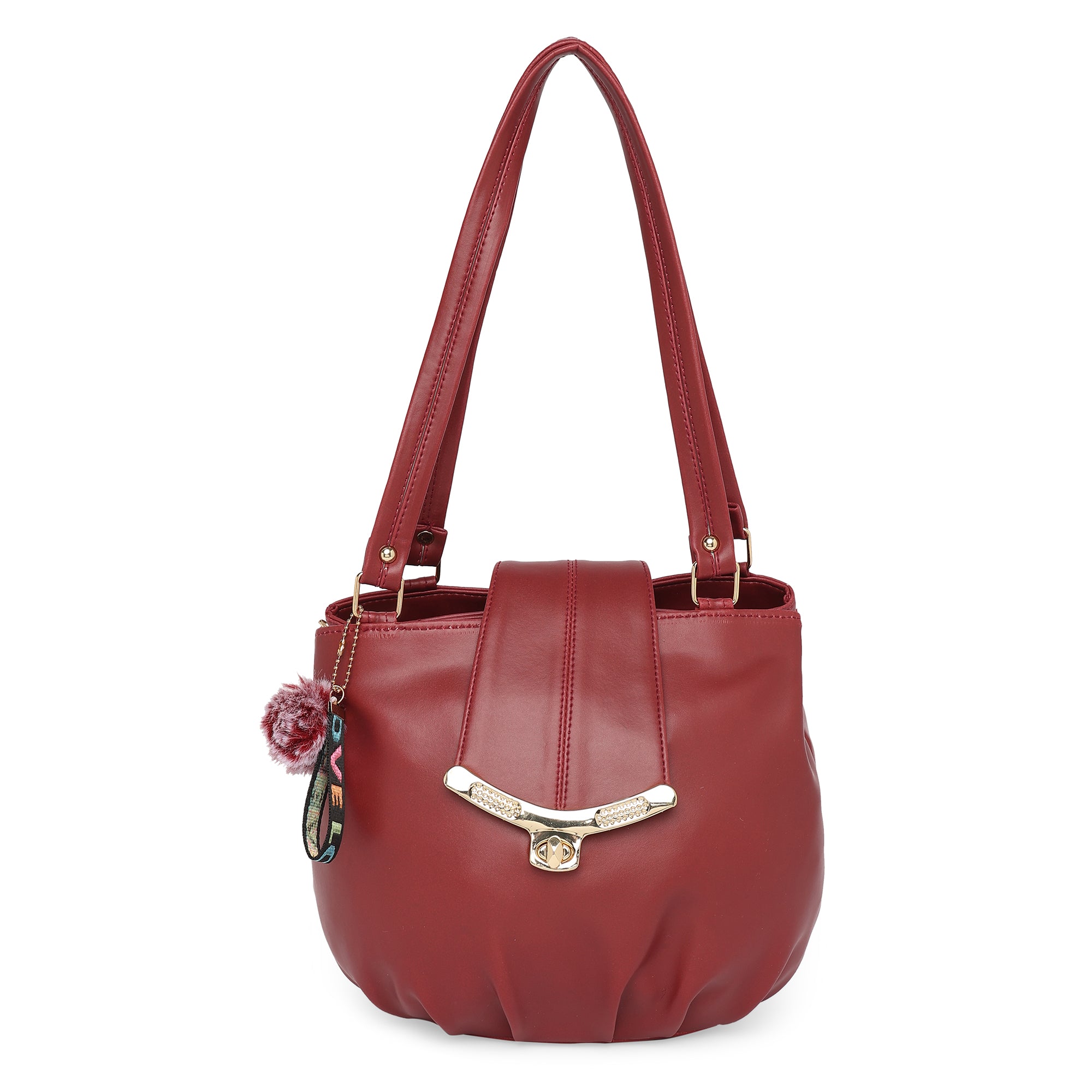 Maroon Women Vegan Leather Handbag With Belt