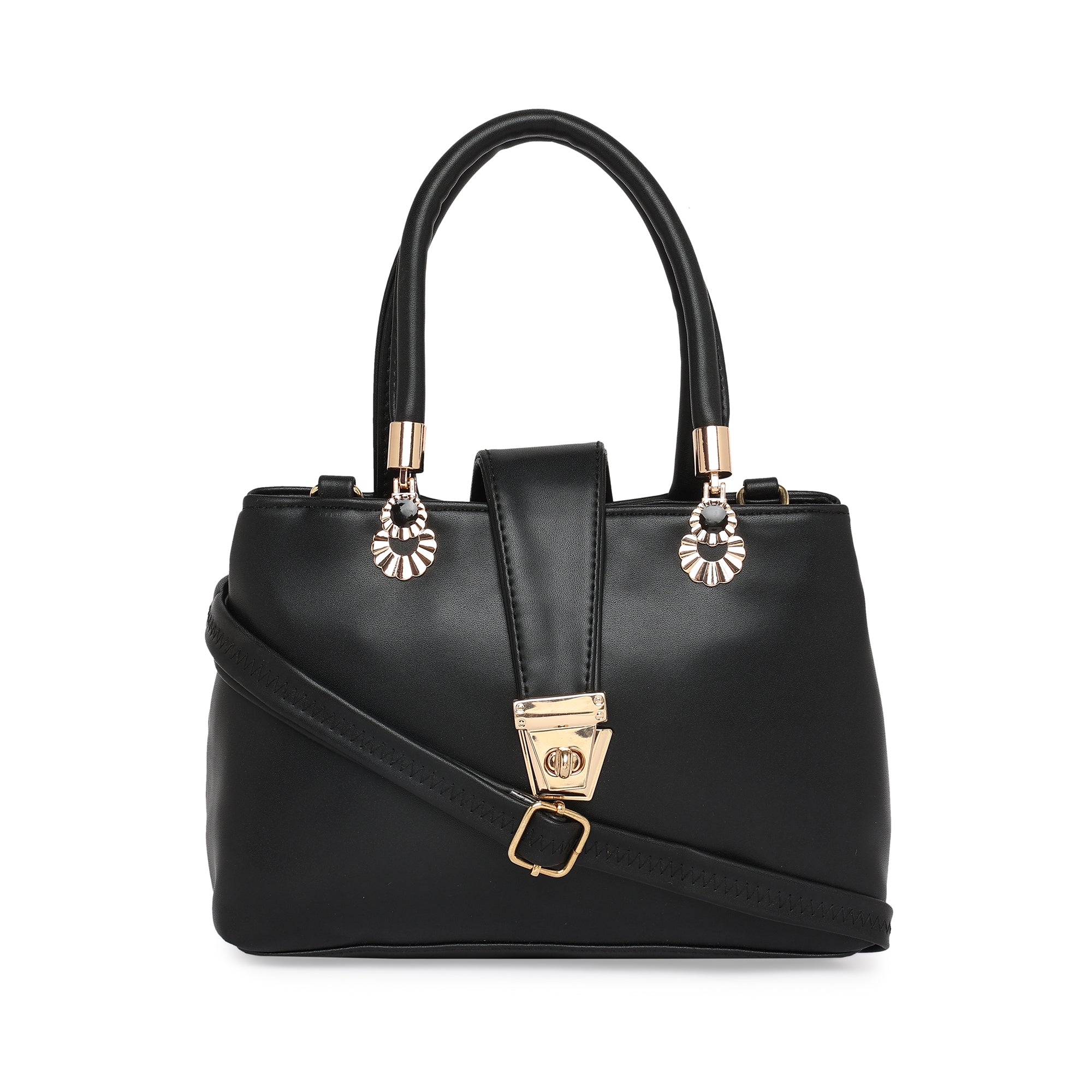Black Women Vegan Leather Handbag With Belt