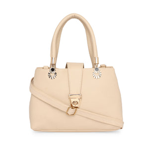 Cream Women Vegan Leather Handbag With Belt