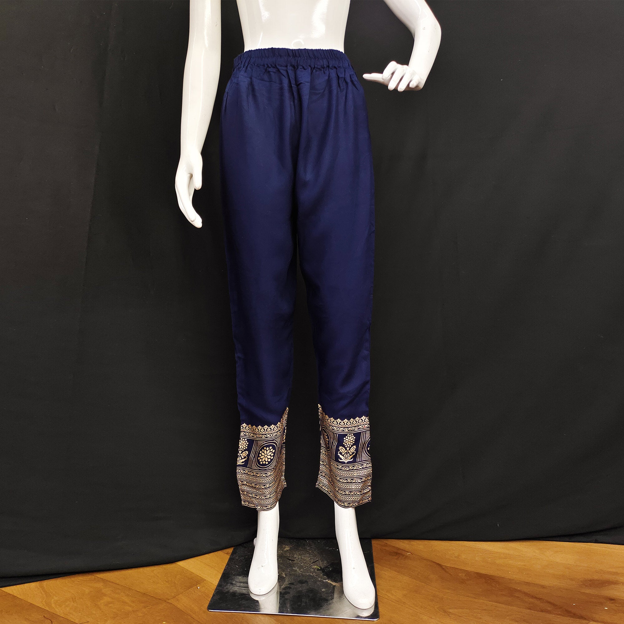Navy Blue Printed Rayon Pant