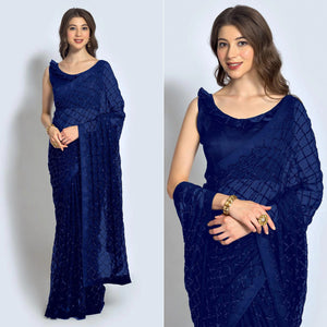 Blue Sequins Work Georgette Saree