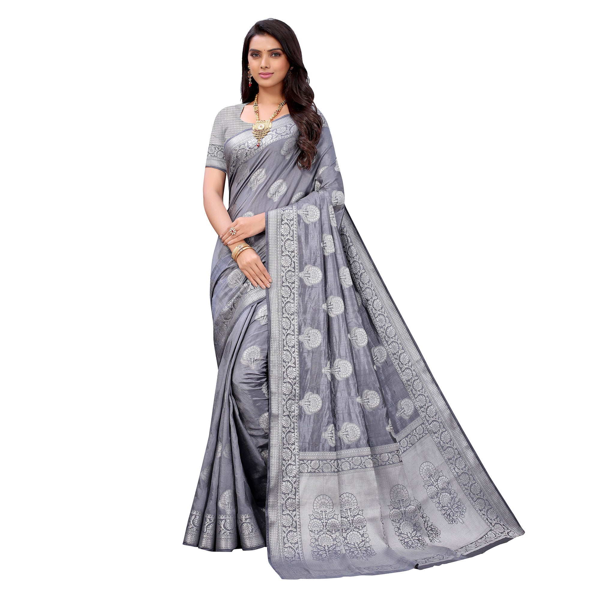Grey Festive Wear Woven Art Silk Saree