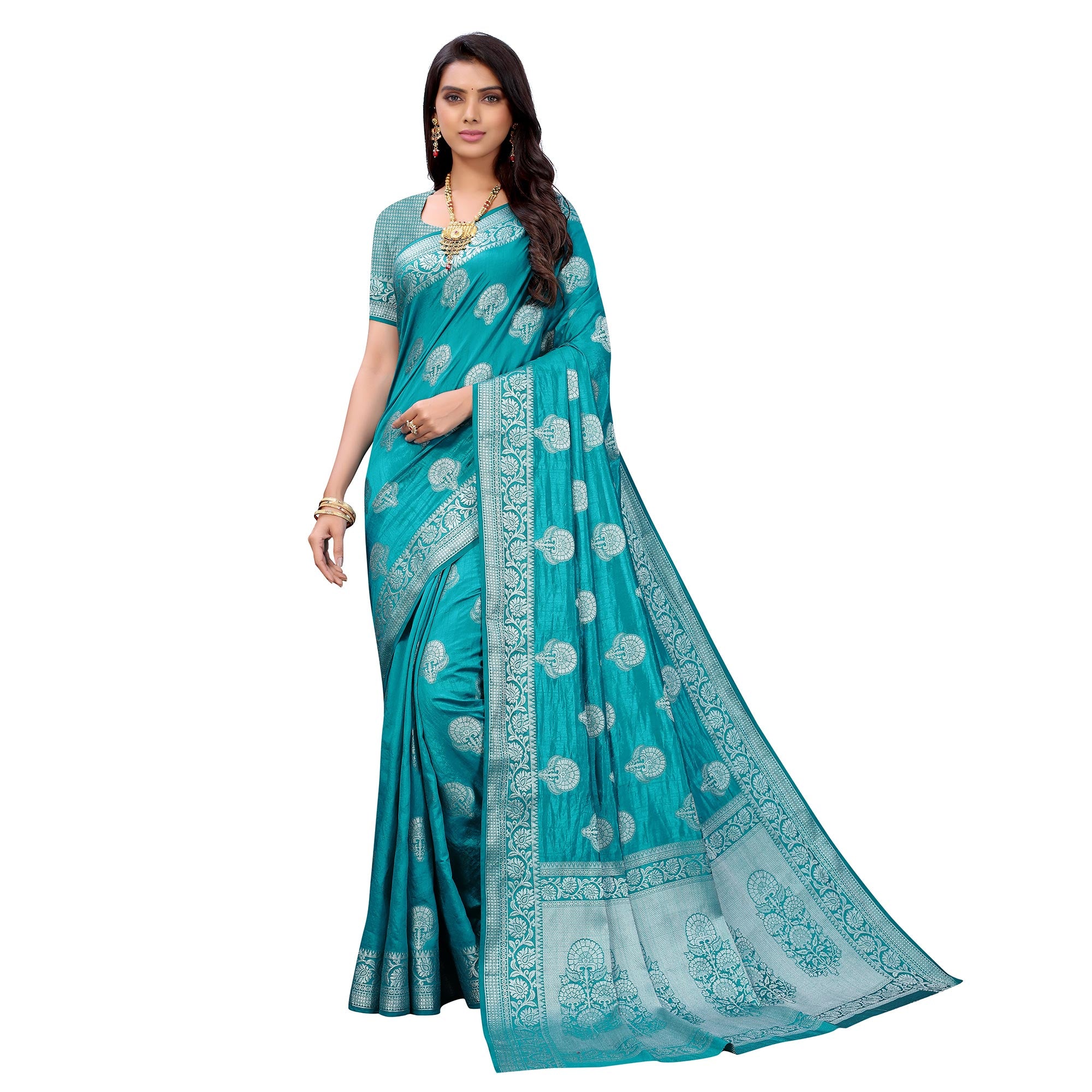 Firozi Festive Wear Woven Art Silk Saree