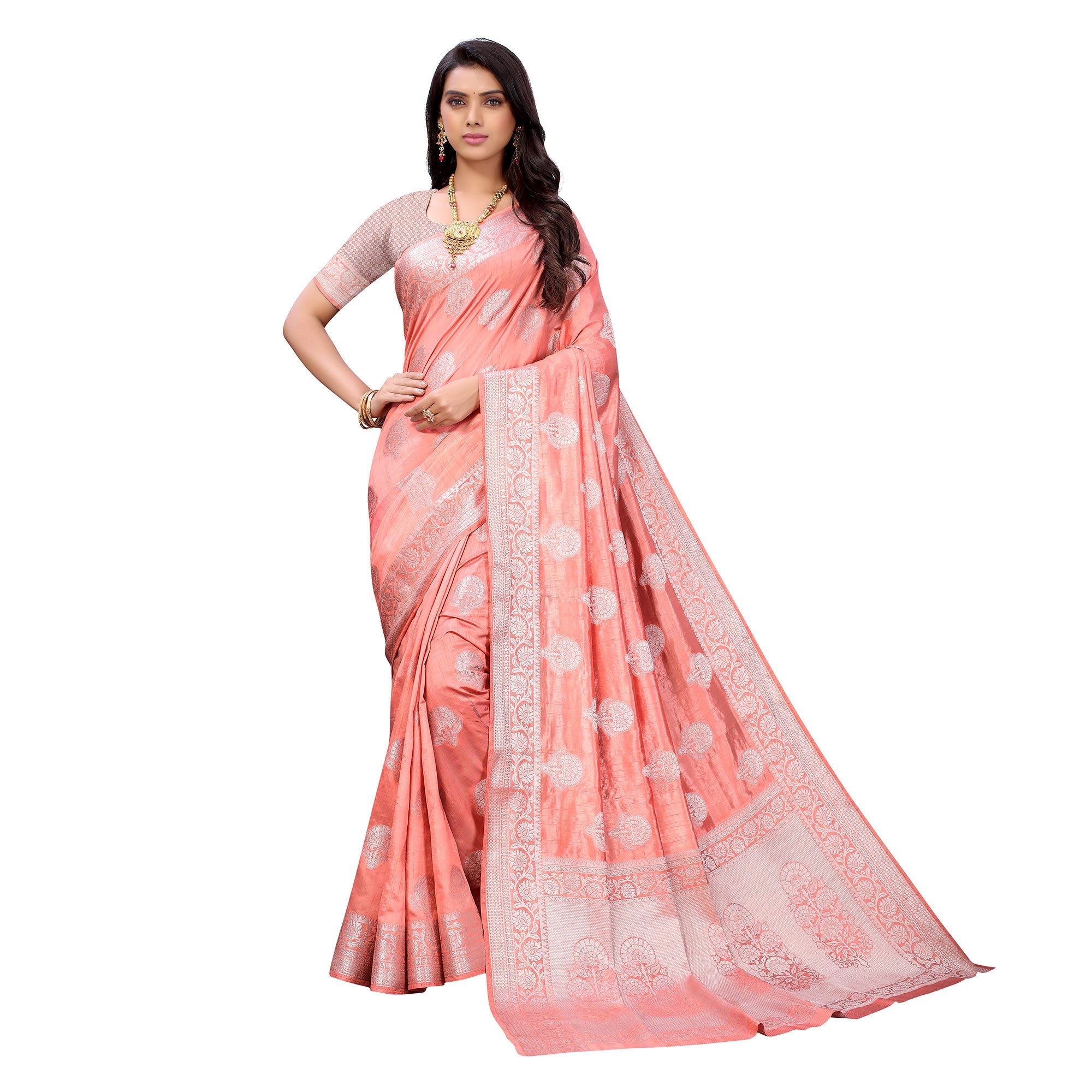Peach Festive Wear Woven Art Silk Saree