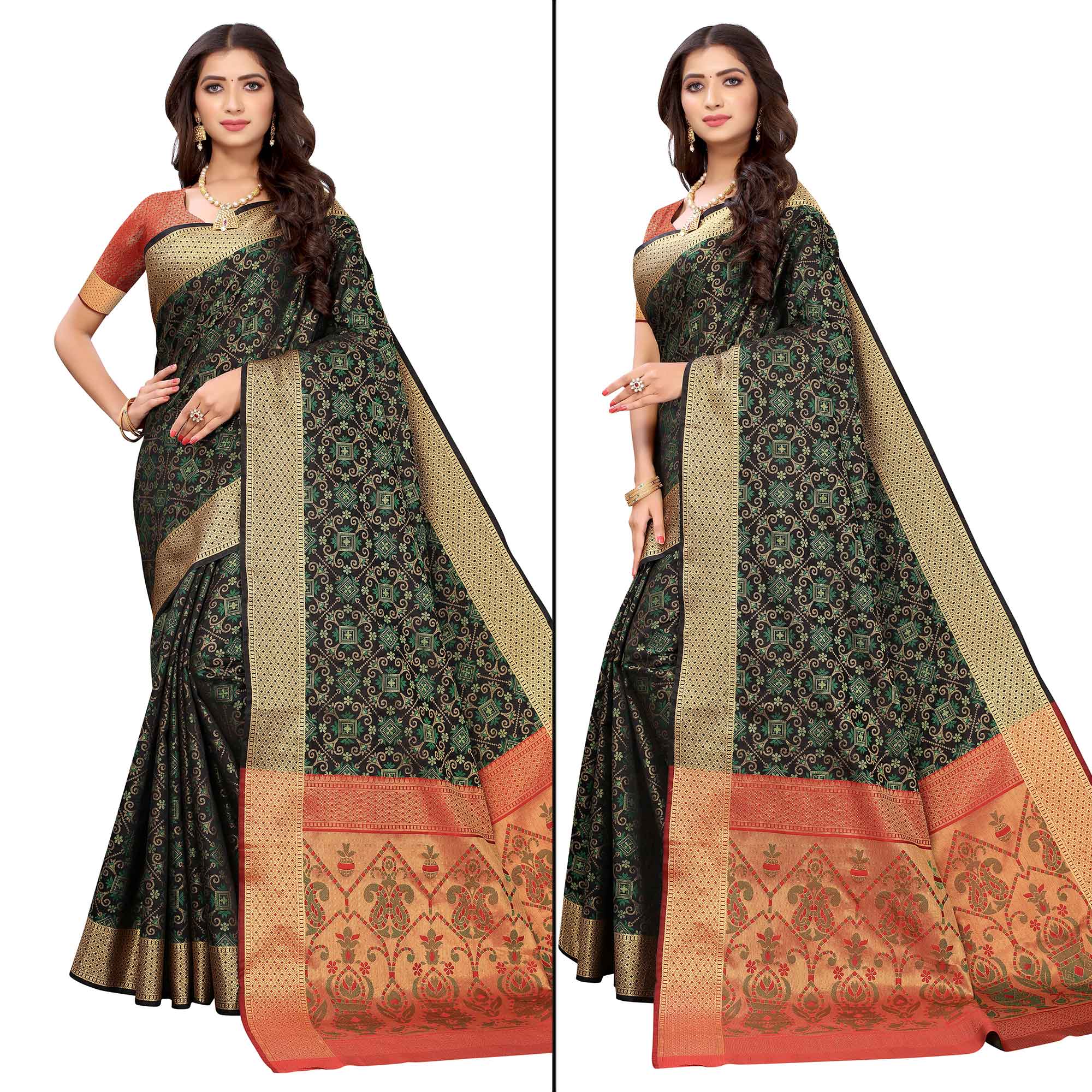 Black Festive Wear Woven Patola Heavy Silk Saree