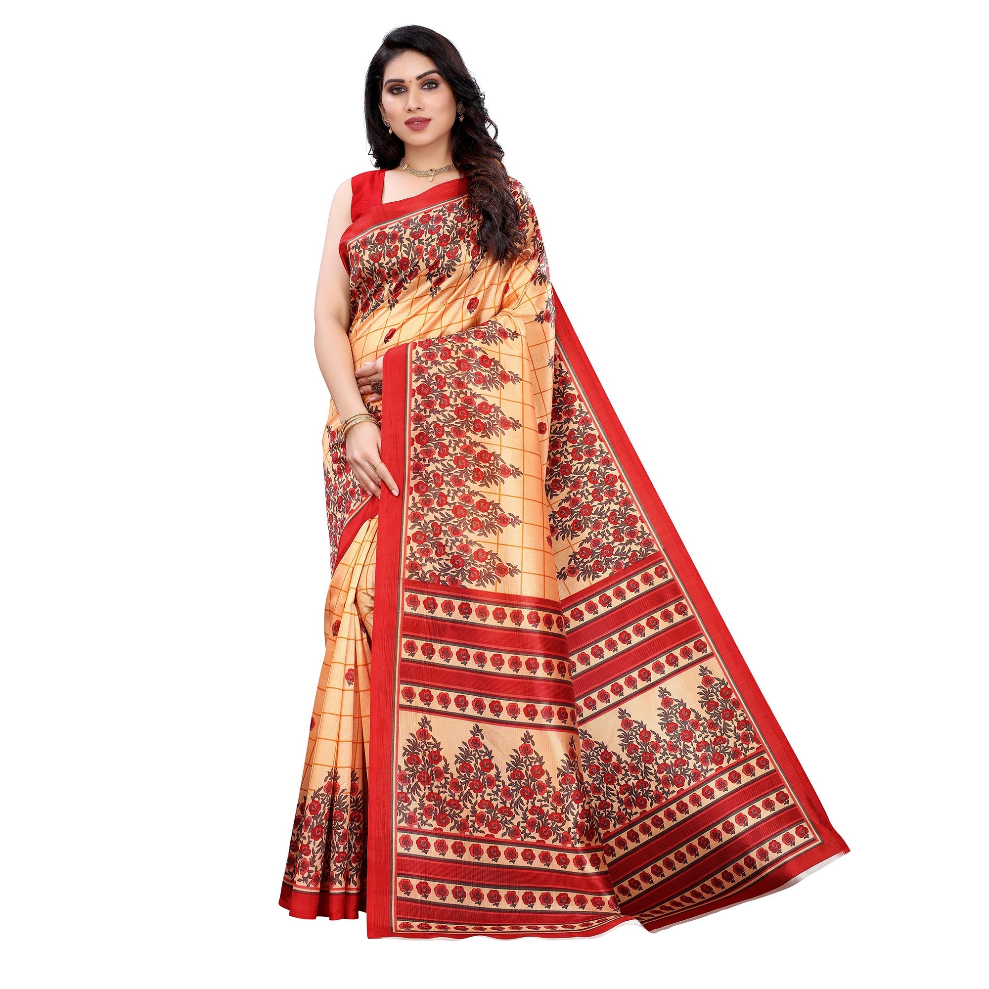 Orange Casual Wear Printed Art Silk Saree