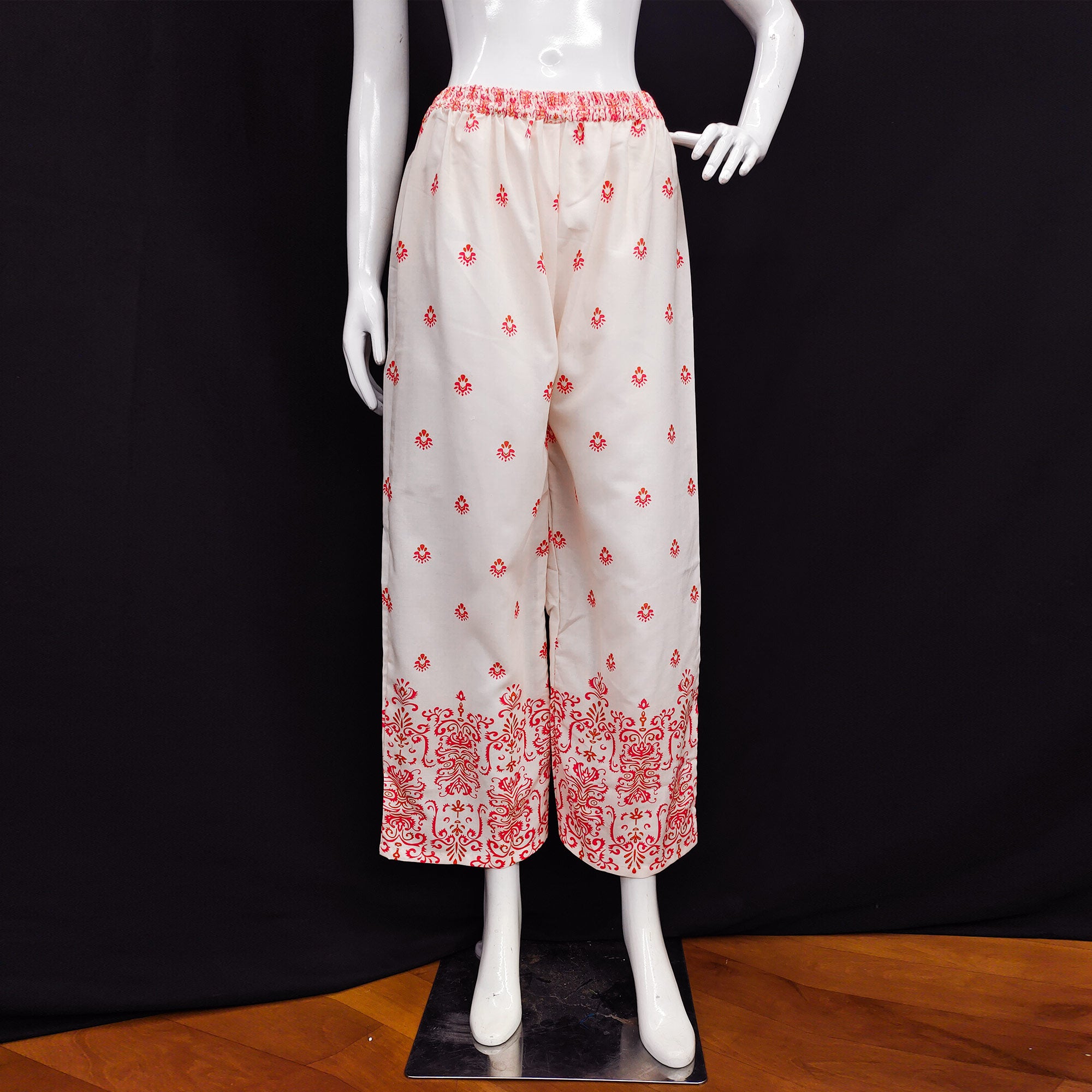 Graceful White Colored Casual Printed Crepe Palazzo