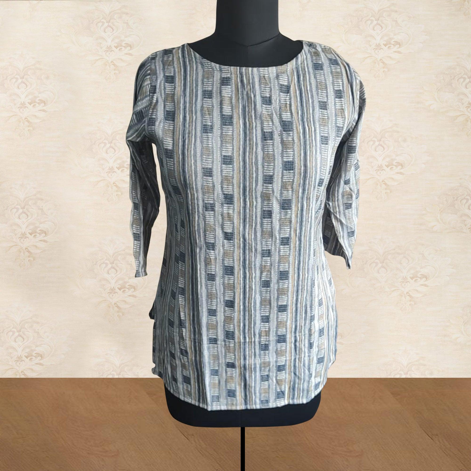 Grey Printed Rayon Top - Peachmode