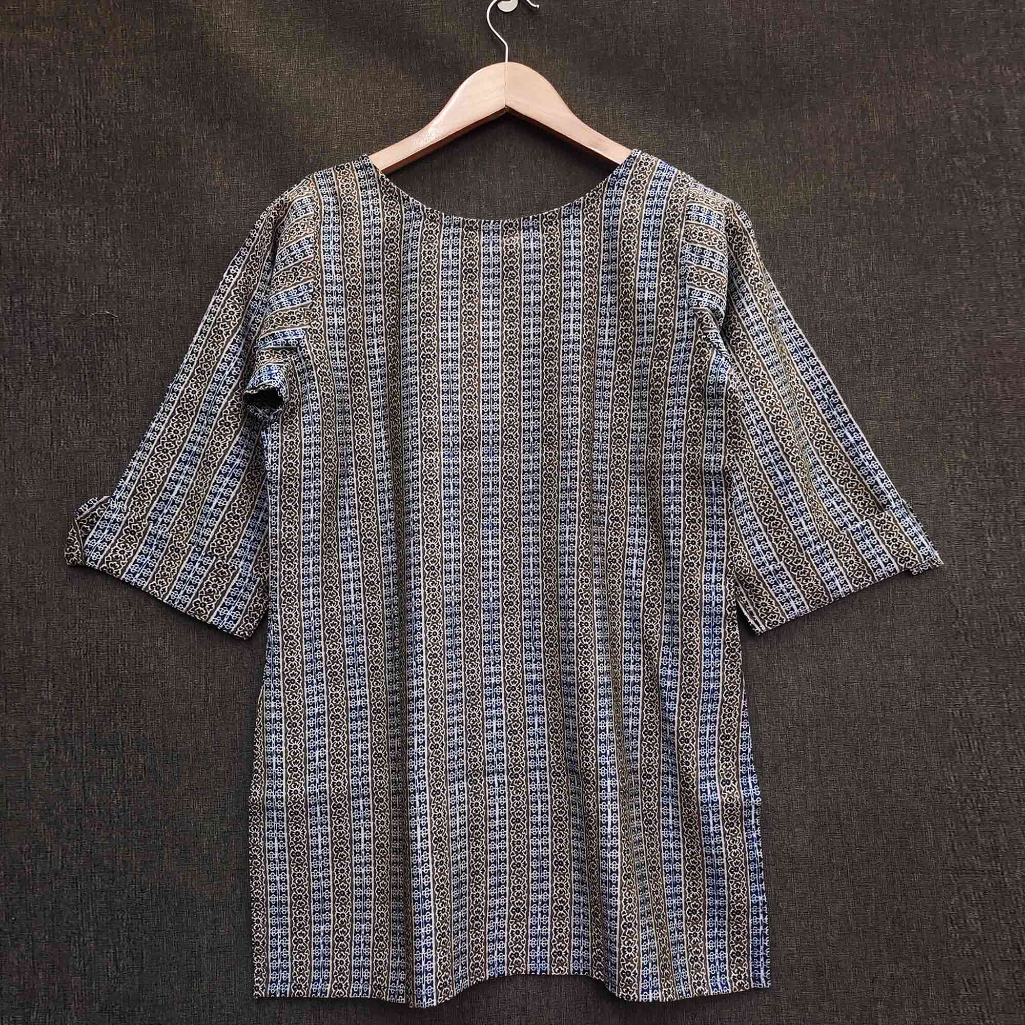 Blue Striped Printed Chanderi Top