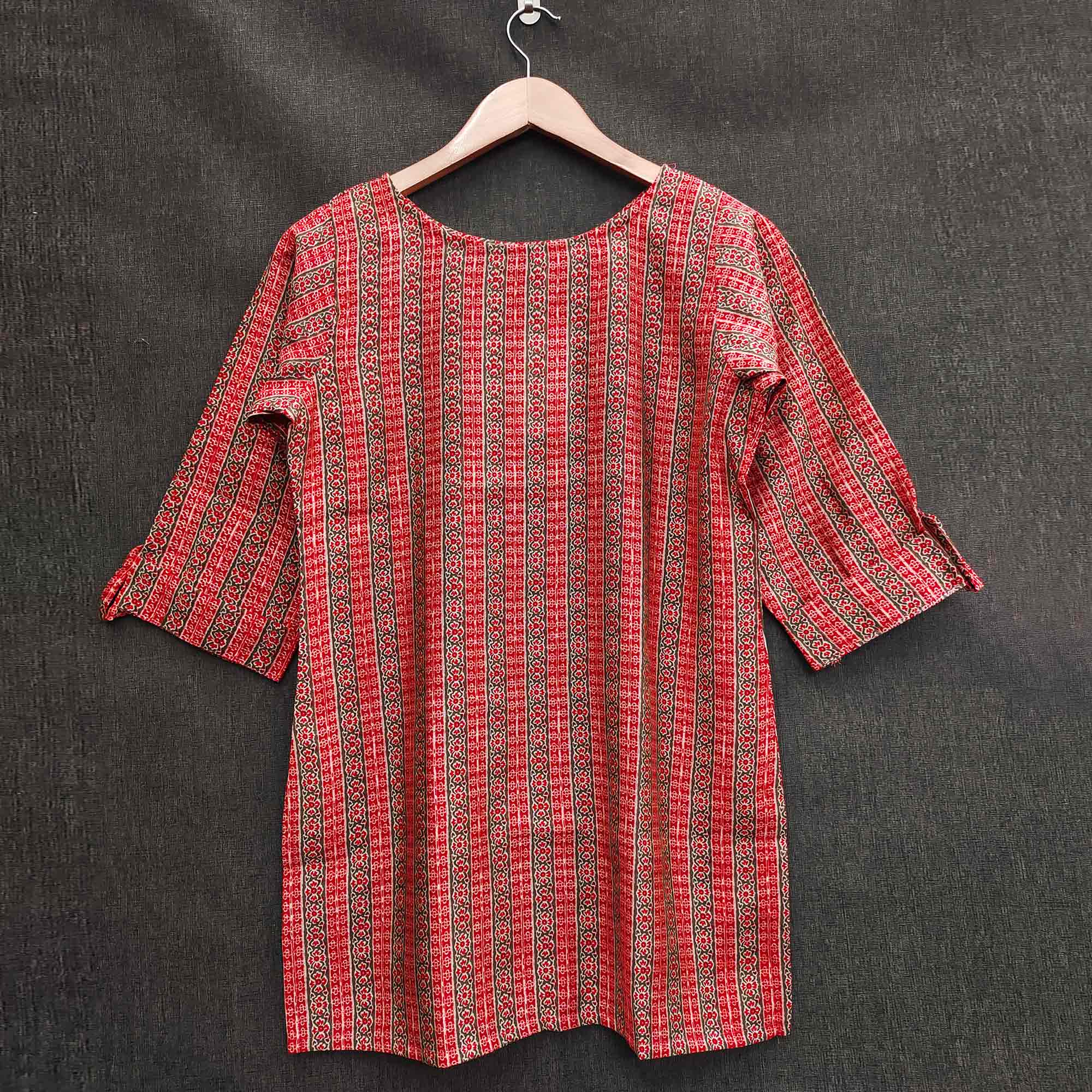 Red Striped Printed Chanderi Top