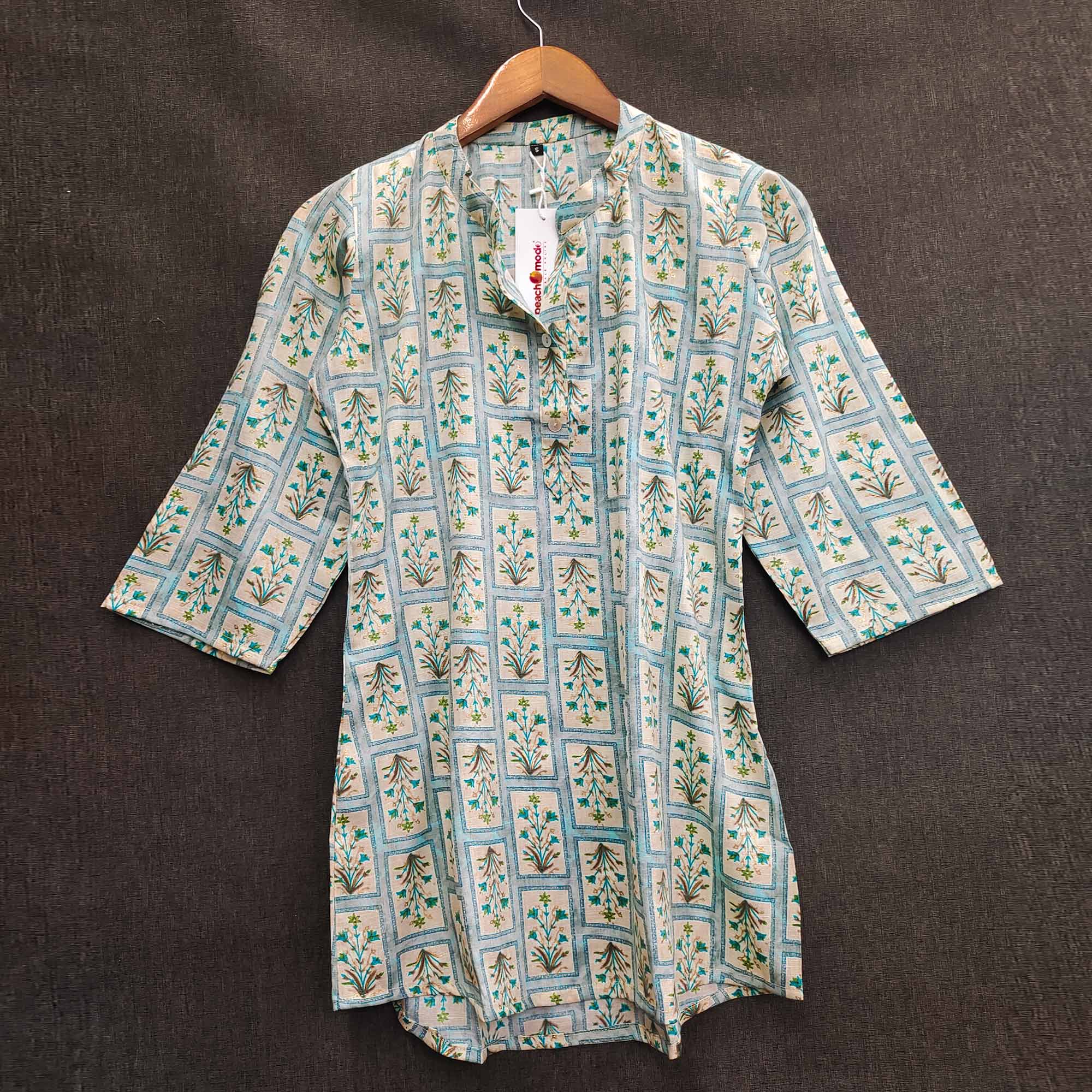 Blue Floral Printed Rayon Top