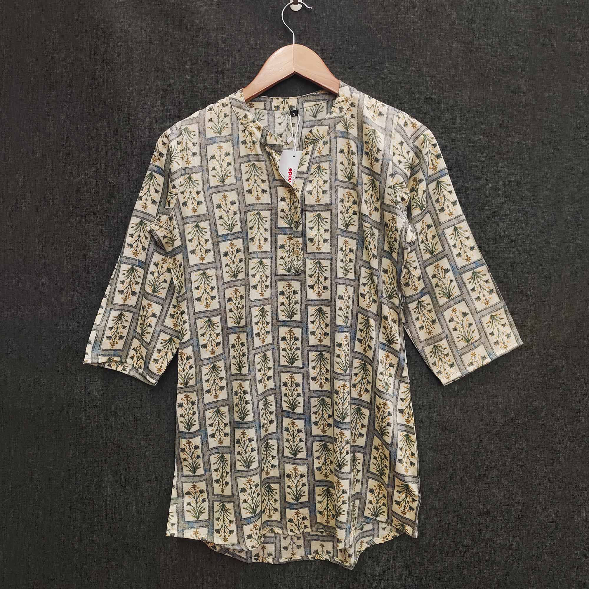 Grey Floral Printed Rayon Top