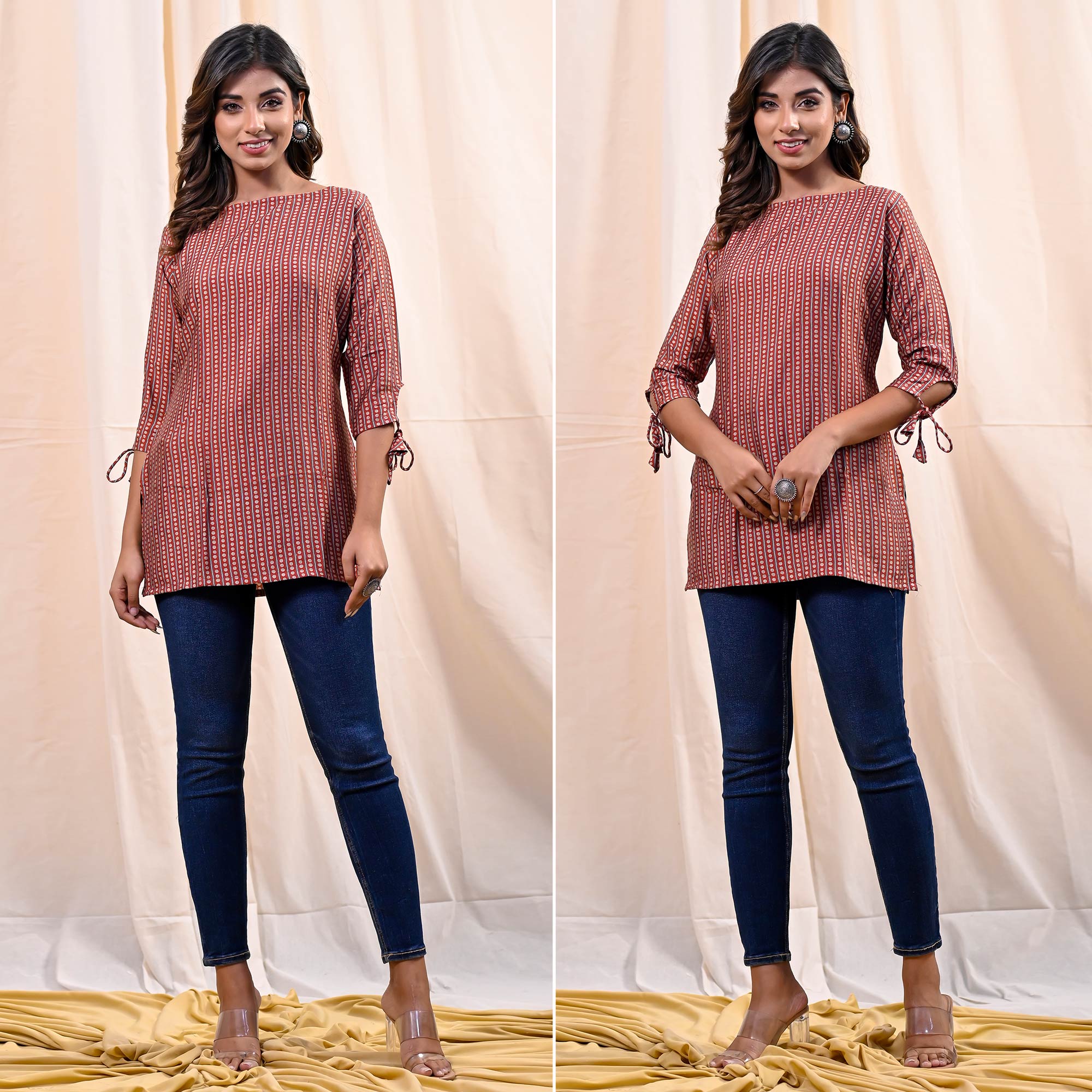 Brown Printed Chanderi Top