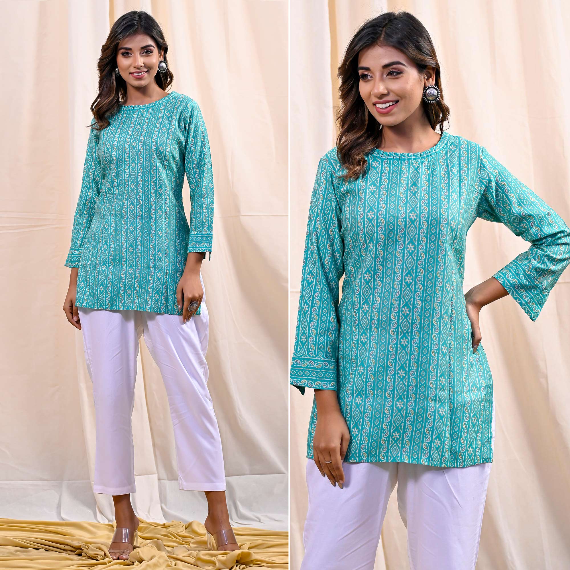 Blue Printed Chanderi Top