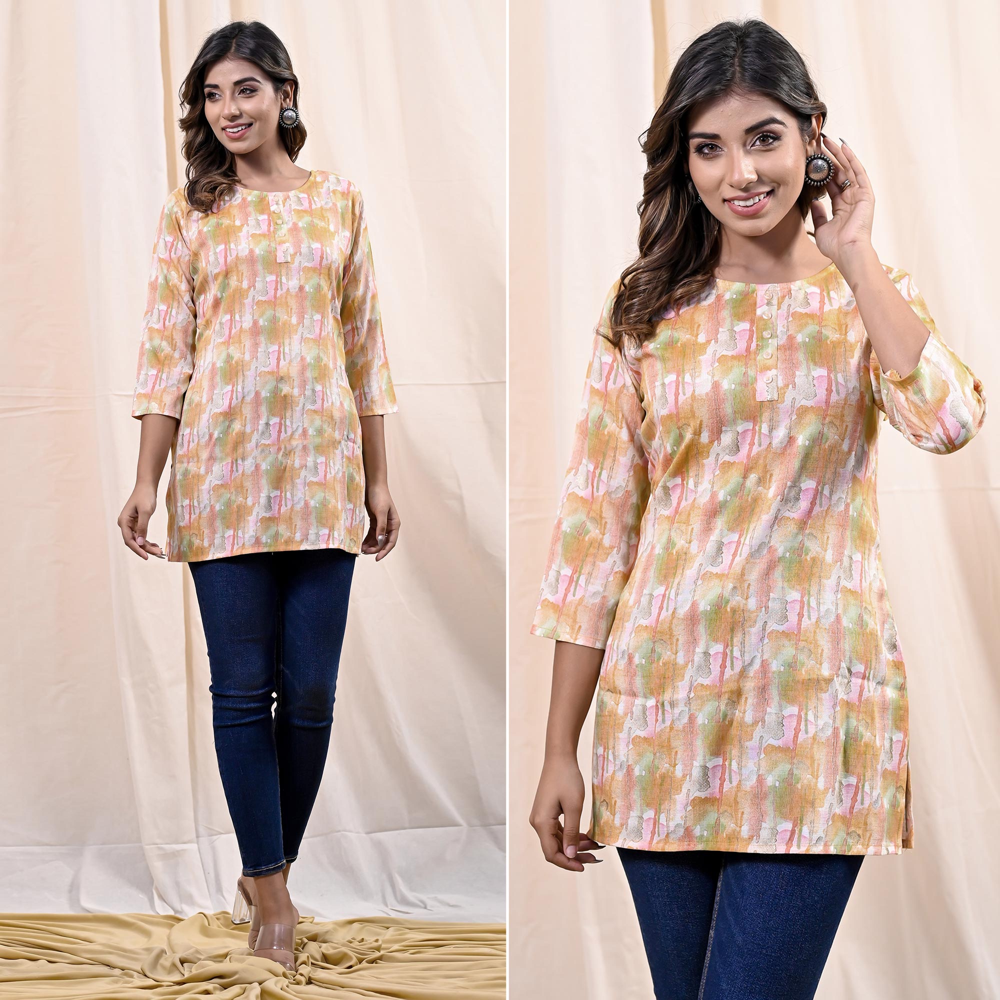 Orange Printed Rayon Top