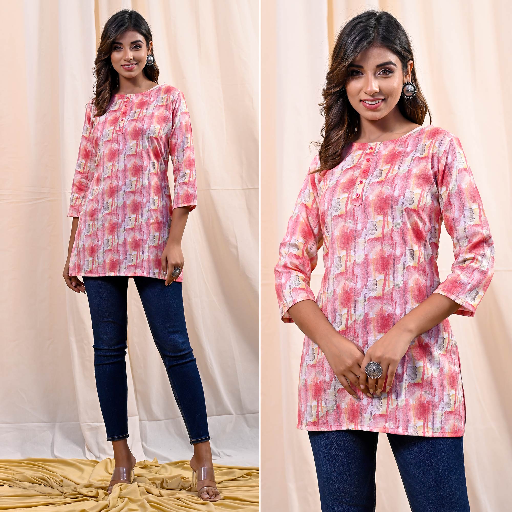 Pink Printed Rayon Top