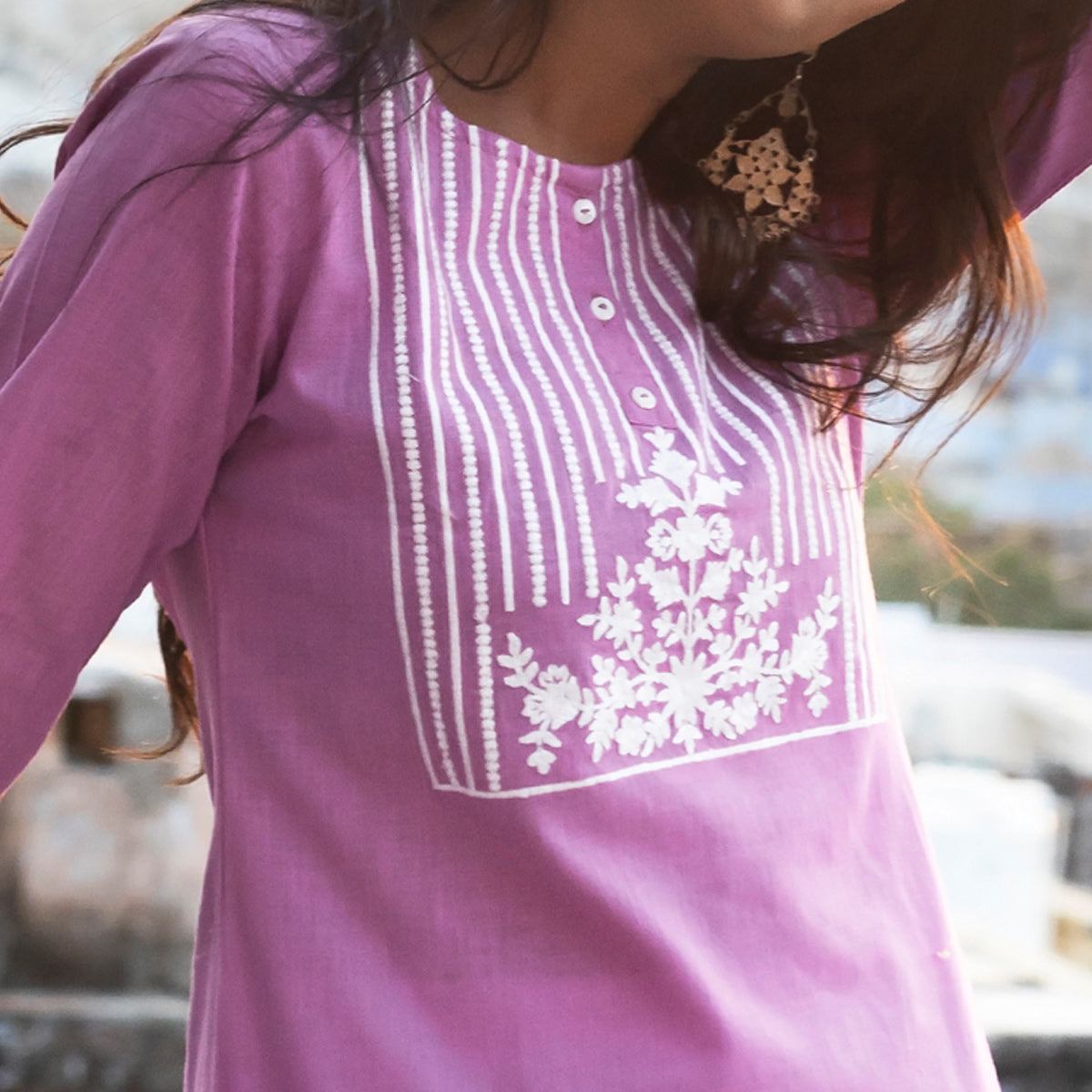 Pink Embroidered Pure Cotton Kurti