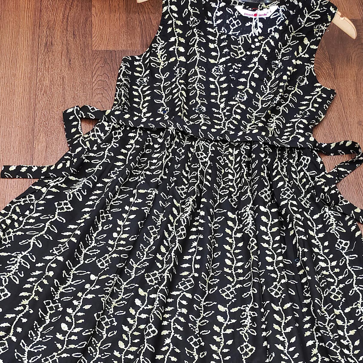 Black Floral Printed Rayon Gown