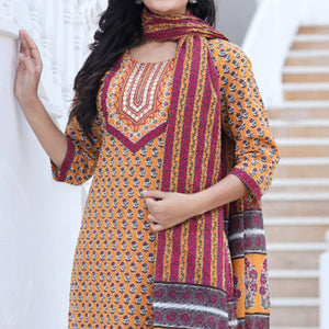 Orange Jaipuri Printed Pure Cotton Suit