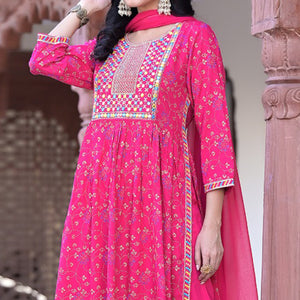 Pink Floral Printed Pure Cotton Naira Cut Suit