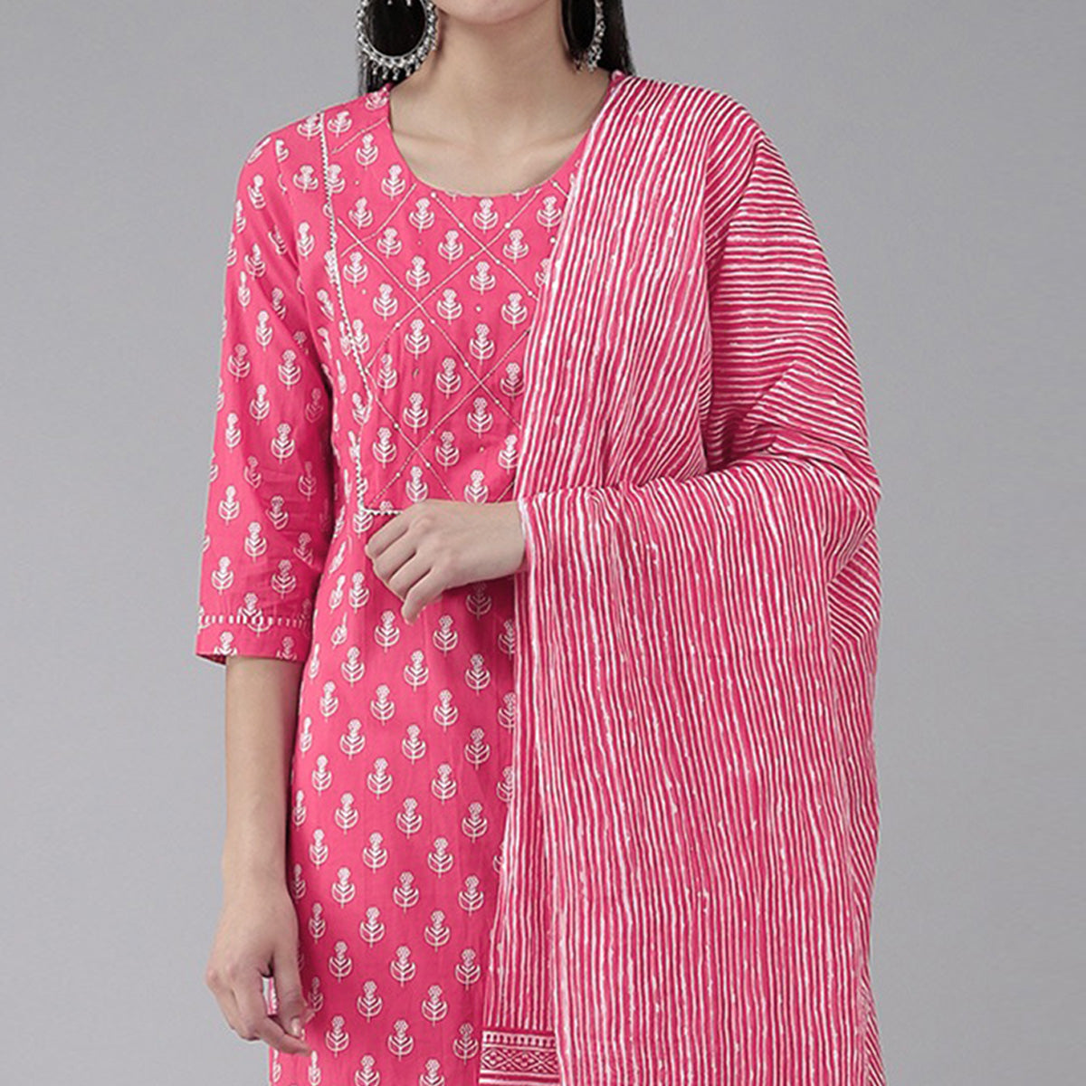 Pink Floral Printed Pure Cotton Salwar Suit