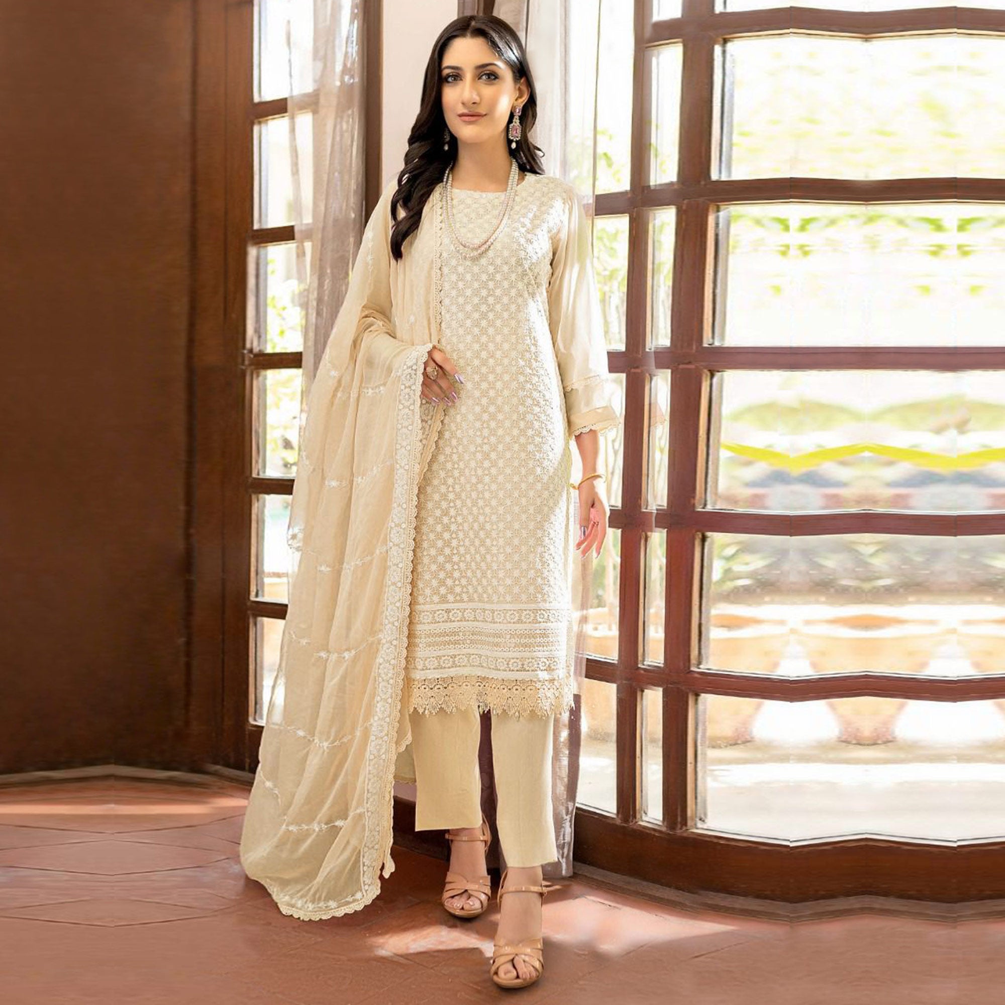 Chikoo Lucknowi Embroidered Georgette Pakistani Suit