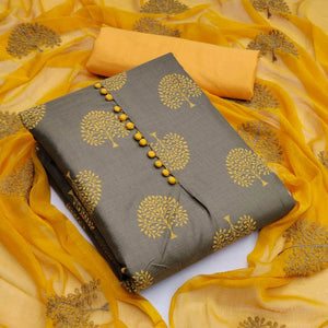 Grey And Gajari Pink Dress Material Pack Of 2 - Peachmode