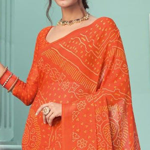 Orange Casual Wear Printed Chiffon Bandhani Saree